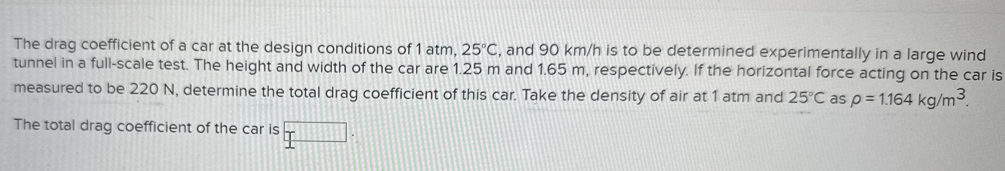 The drag coefficient of a car at the design