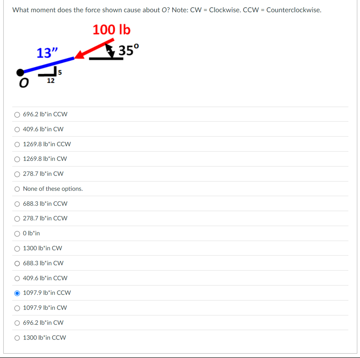 What moment does the force shown cause about O ?