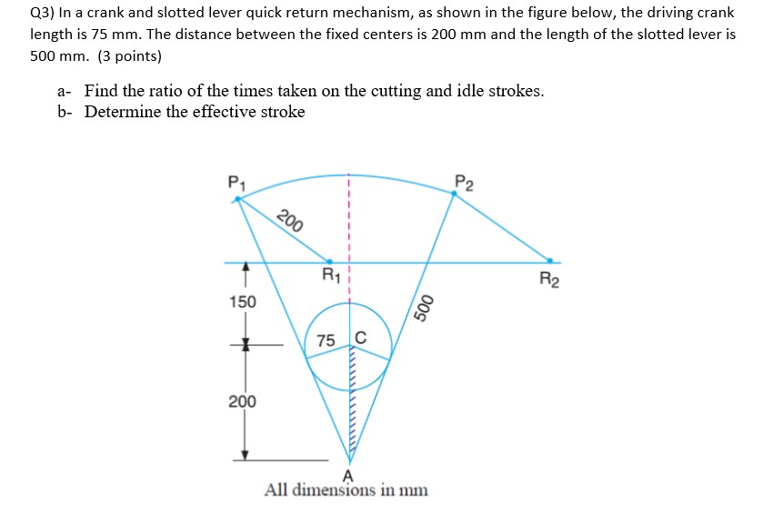 Q 3 ) In a crank and slotted lever quick return