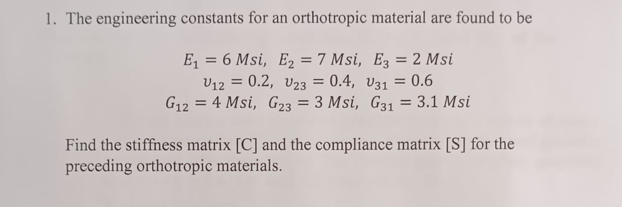 The engineering constants for an orthotropic