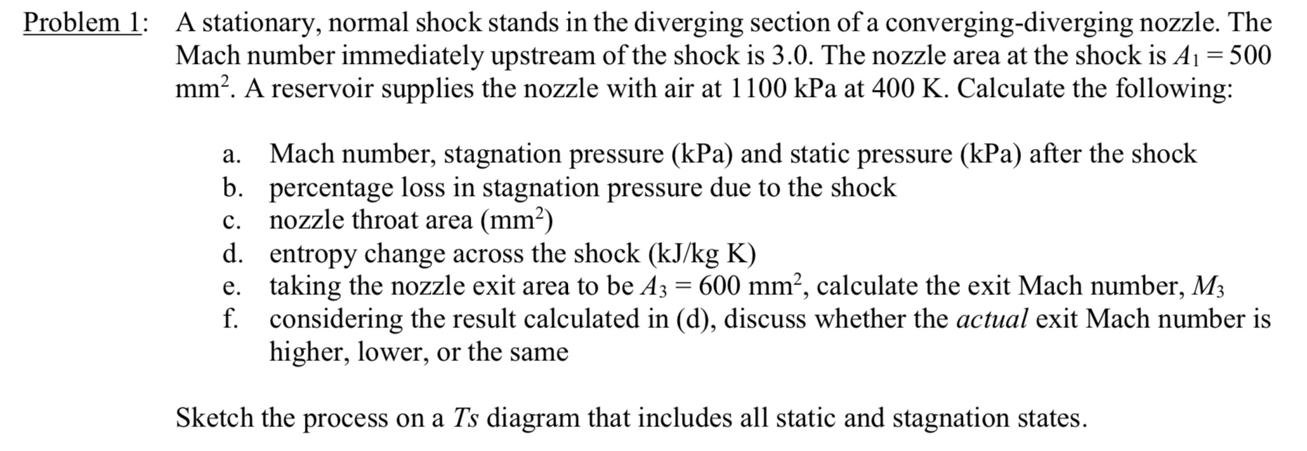 Problem 1 : A stationary, normal shock stands in