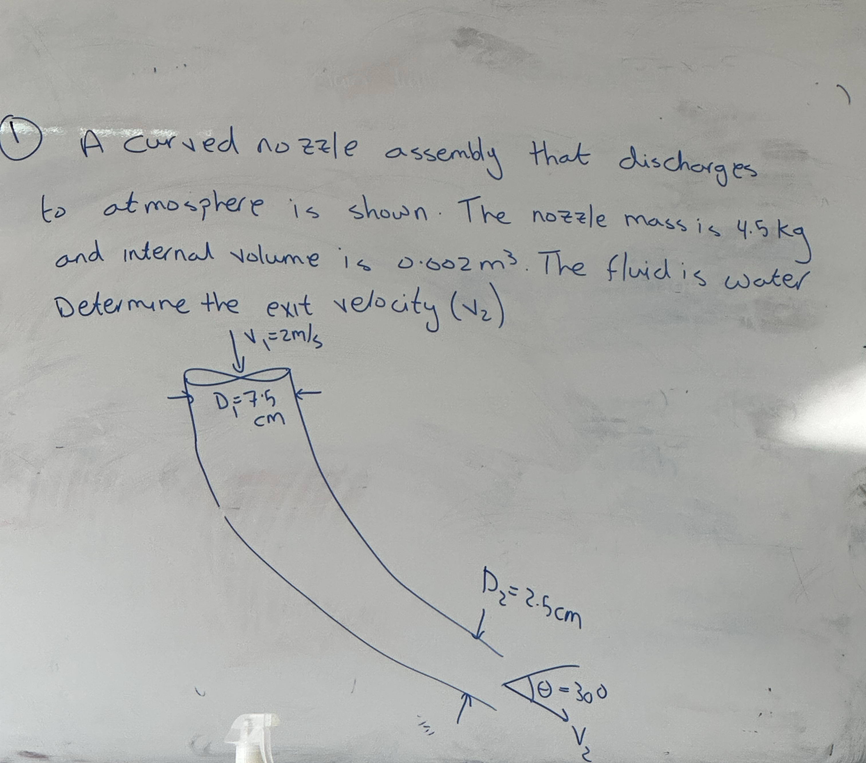 ( 1 ) A curved nozzle assembly that discharges to