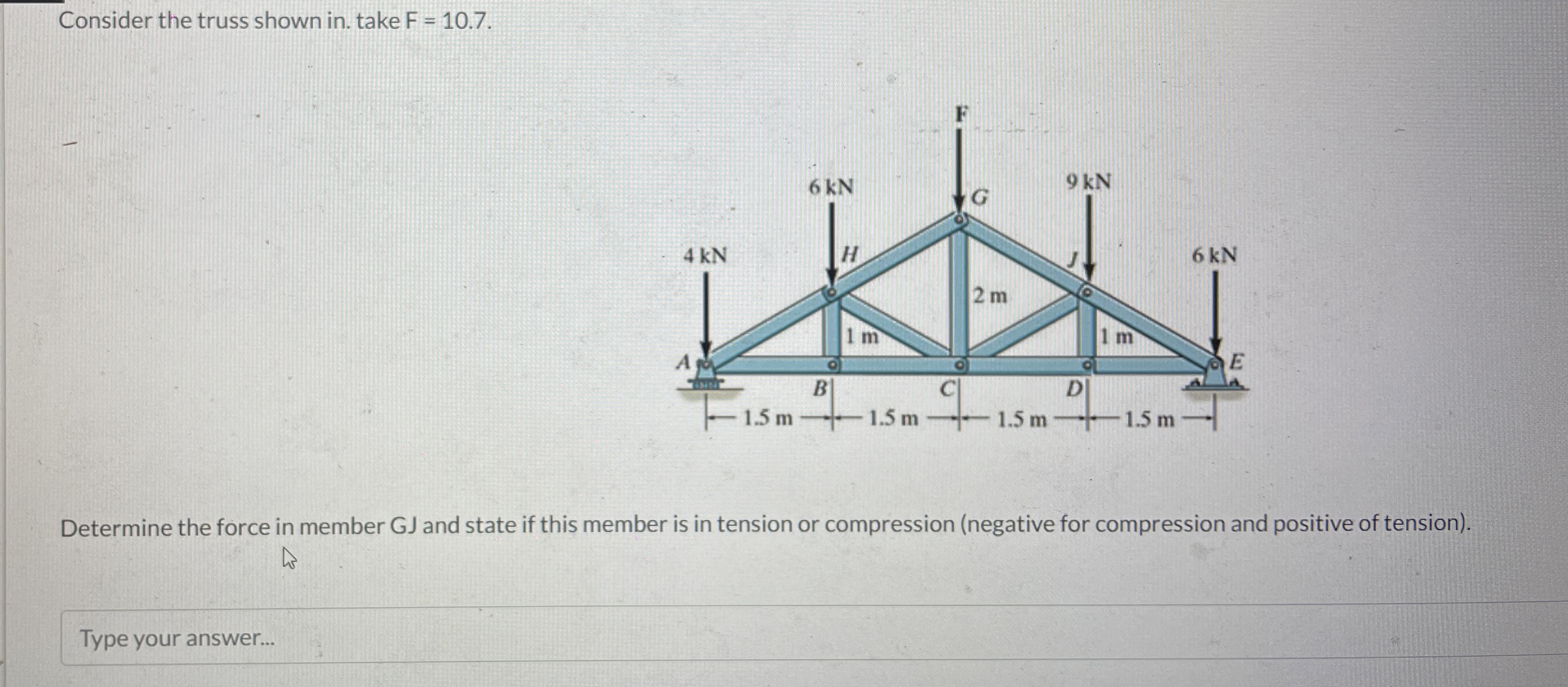 Consider the truss shown in . take F = 1 0 . 7 .