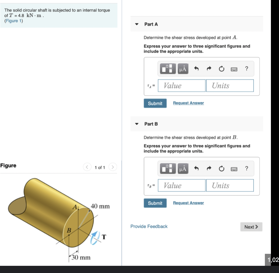The solid circular shaft is subjected to an