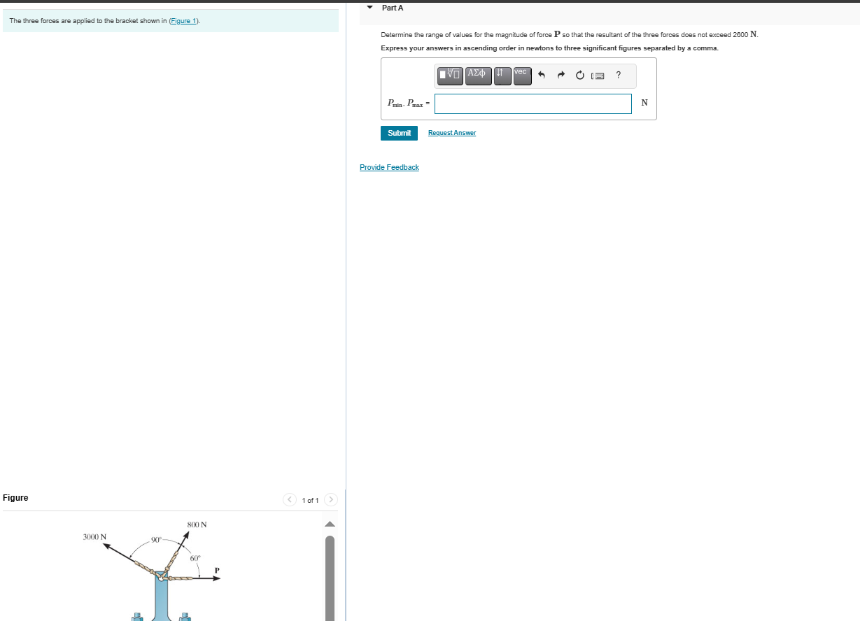 The three forces are applied to the bracket shown