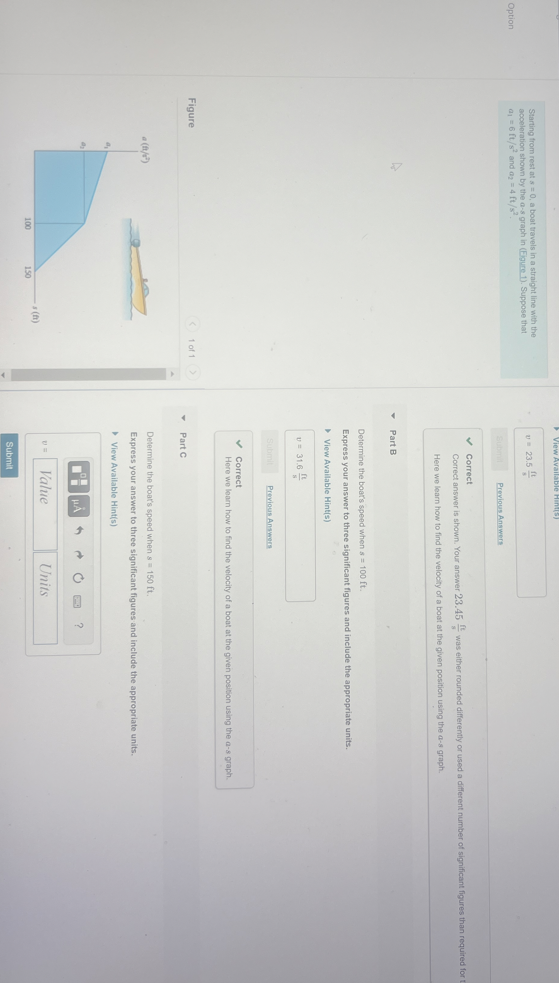 View Available Hint ( s ) Starting from rest at s