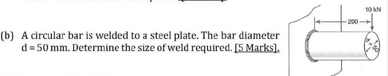 ( b ) A circular bar is welded to a steel plate.