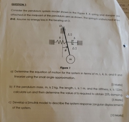 QUESTION 1 : Consider the penclulum system model