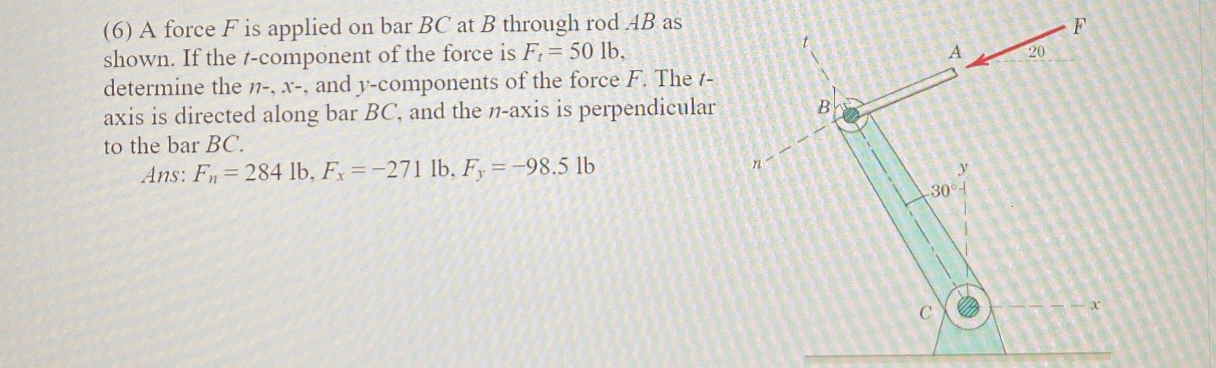 ( 6 ) A force F is applied on bar B C at B