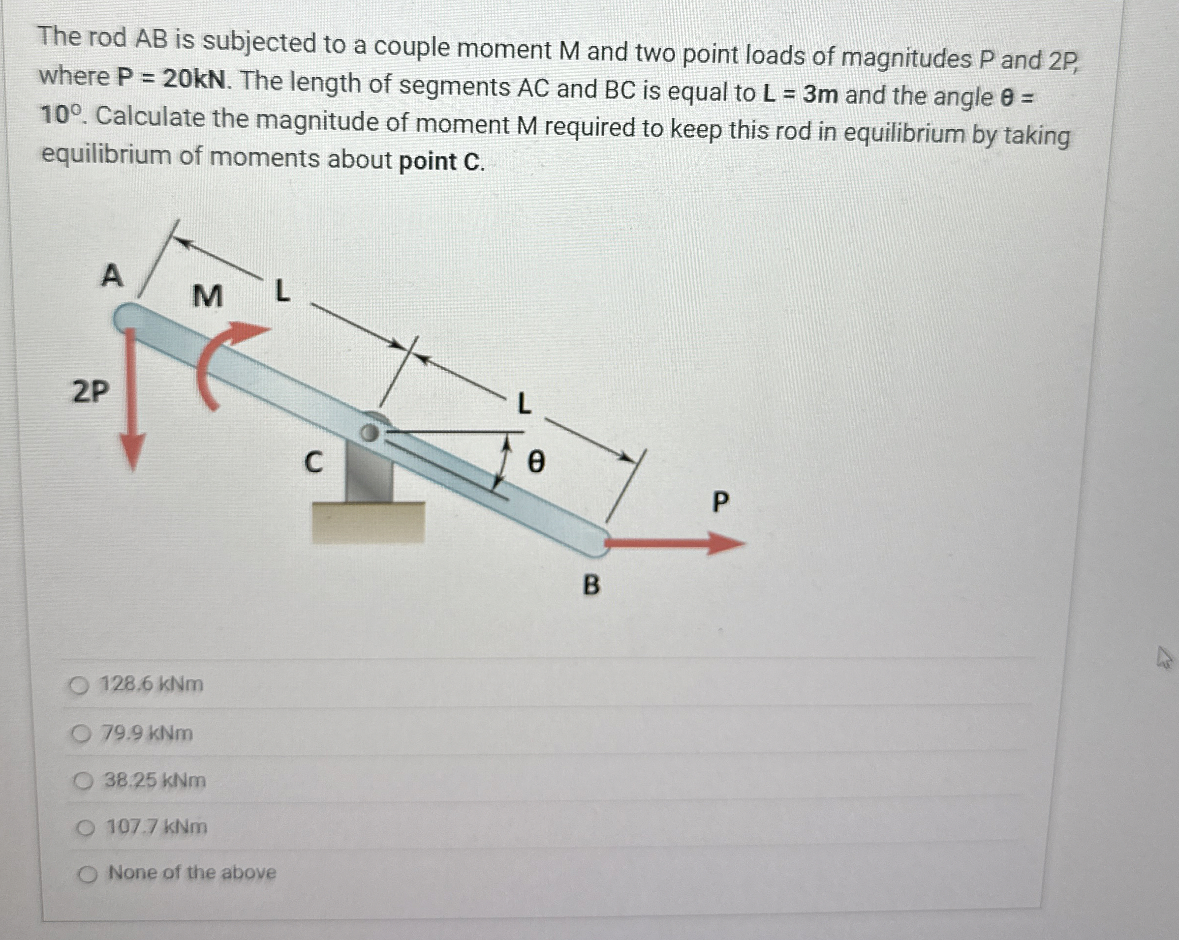 The rod A B is subjected to a couple moment M and