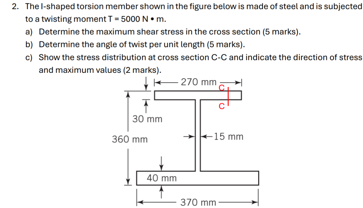 The l - shaped torsion member shown in the figure