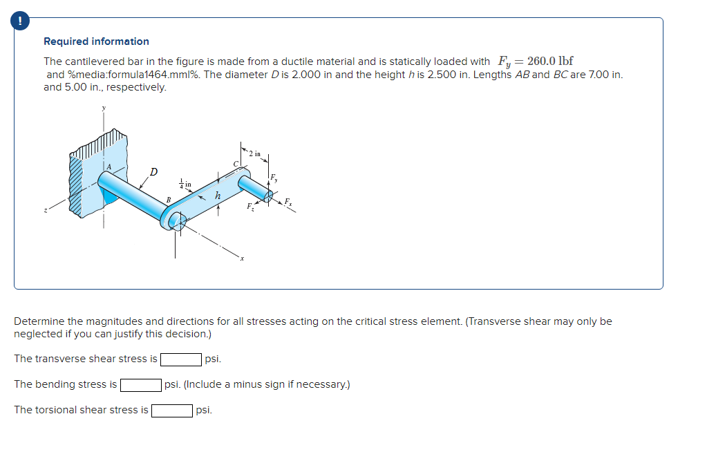 Required information The cantilevered bar in the