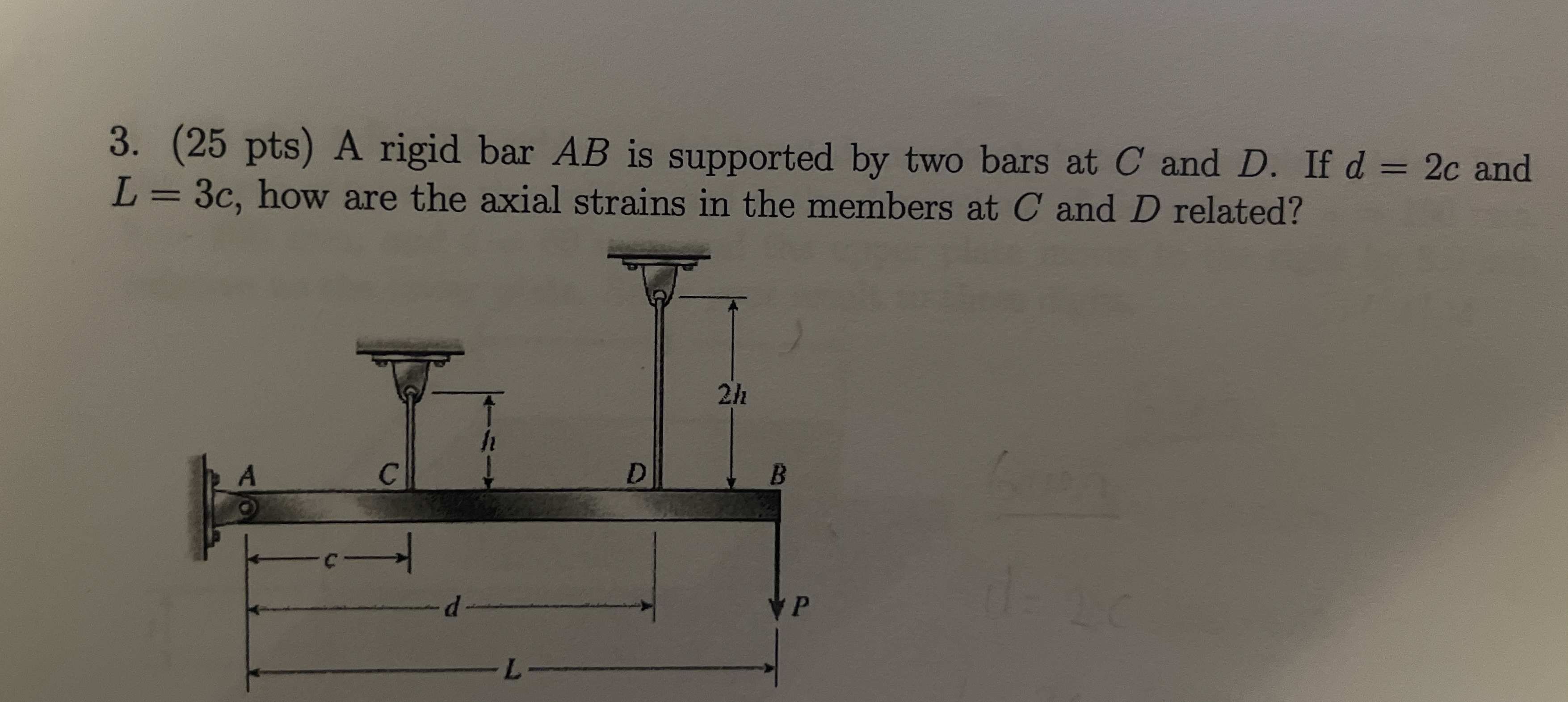 ( 2 5 pts ) A rigid bar A B is supported by two