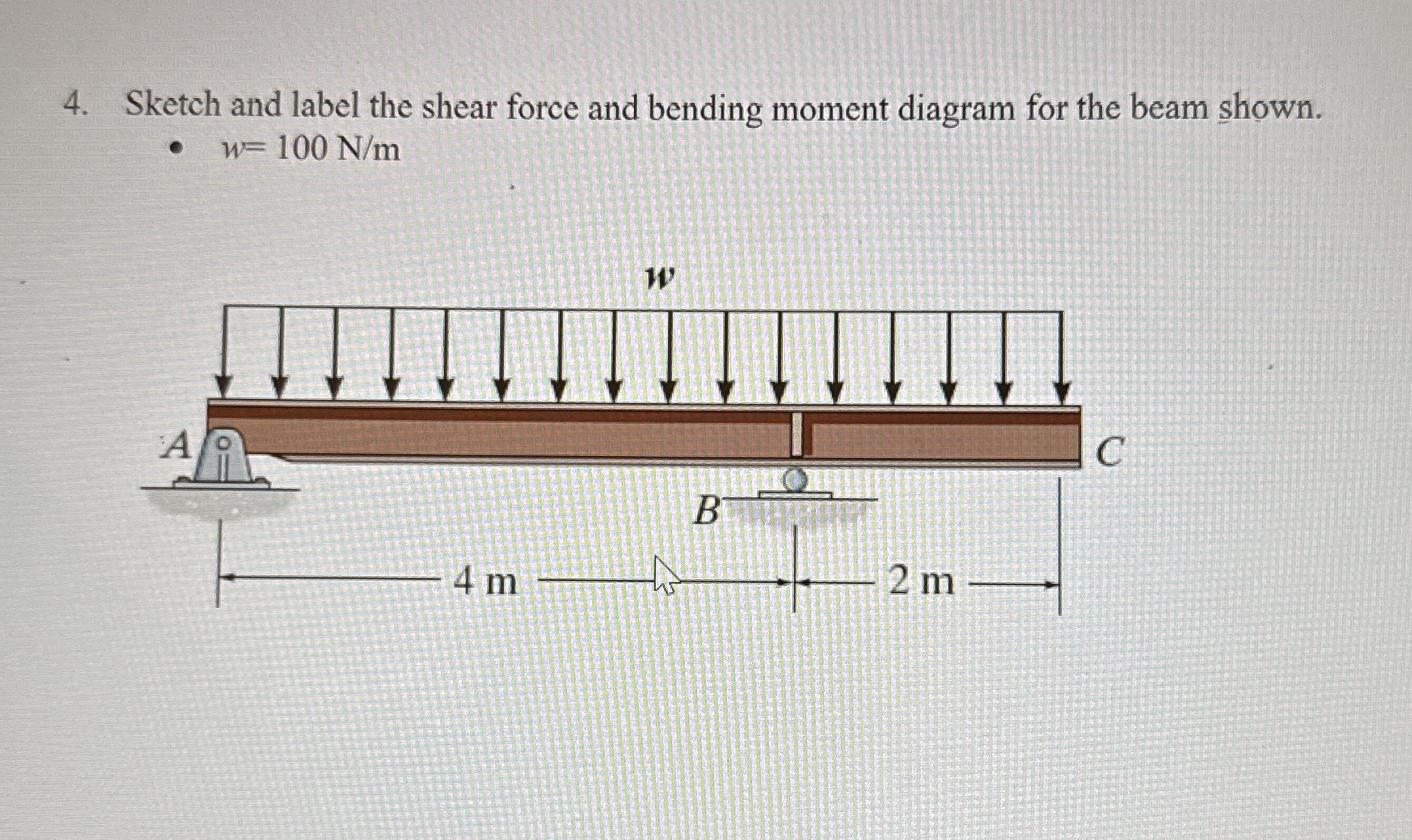 Sketch and label the shear force and bending