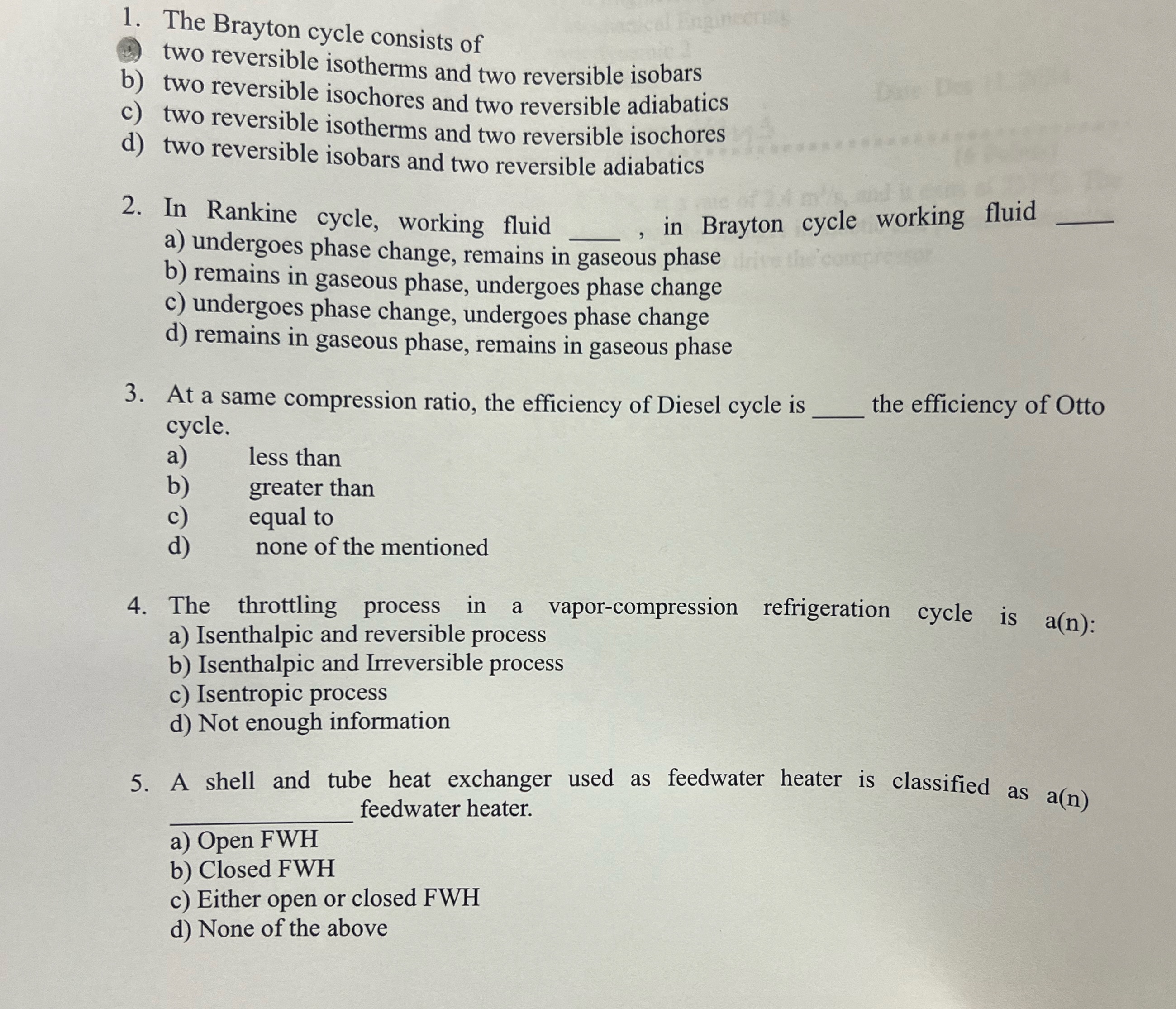 The Brayton cycle consists of two reversible