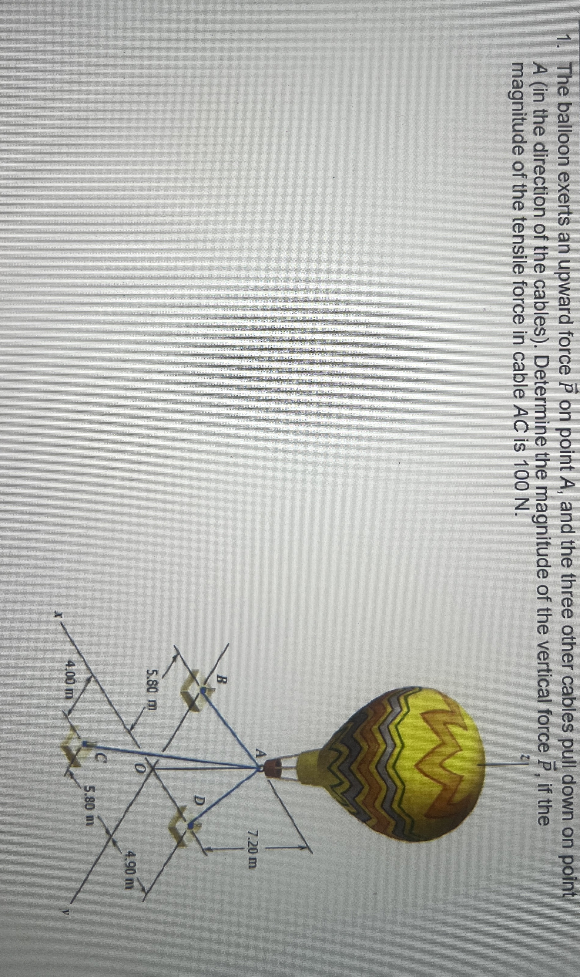 The balloon exerts an upward force vec ( P ) on