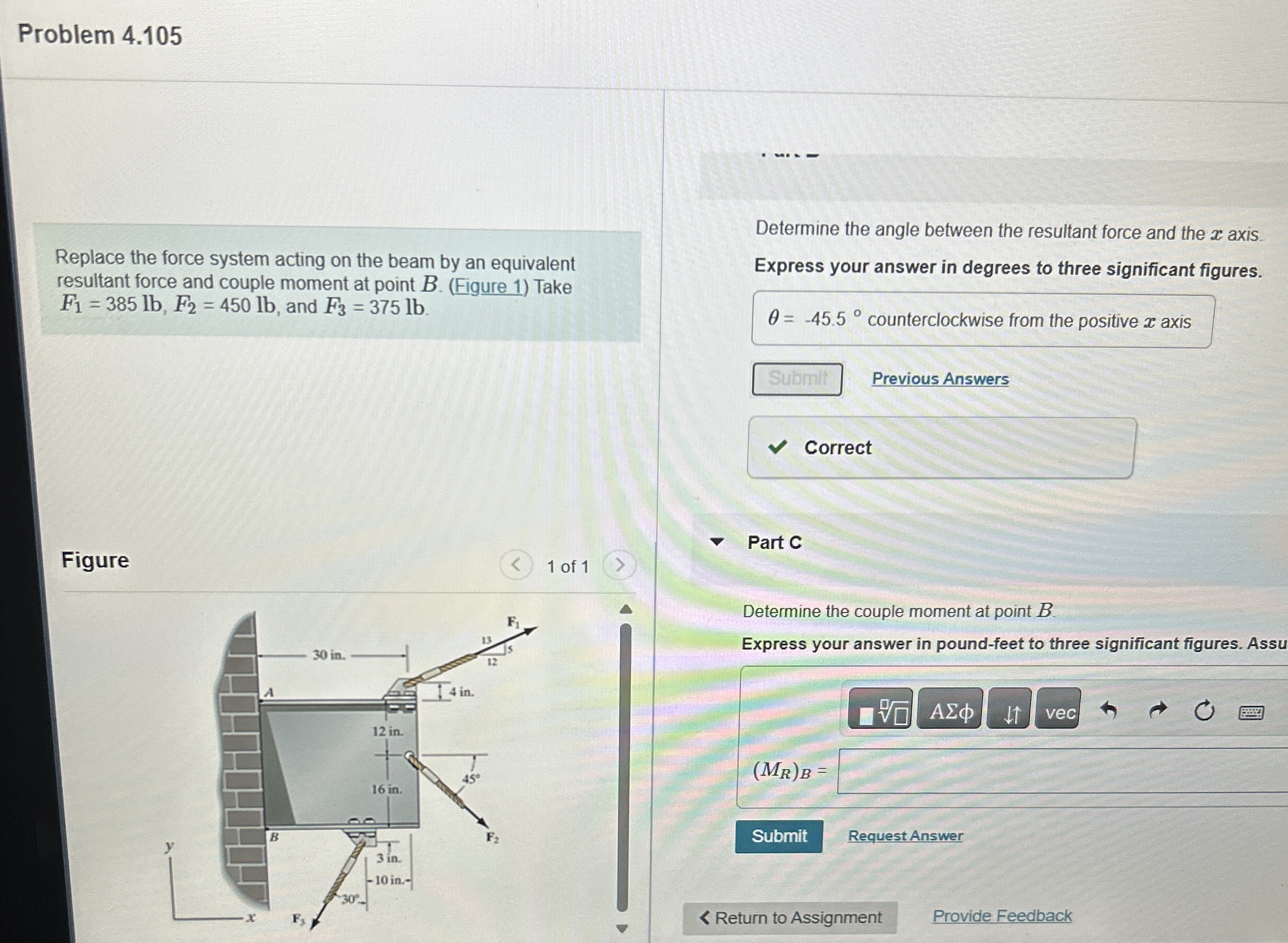 Problem 4 . 1 0 5 Replace the force system acting