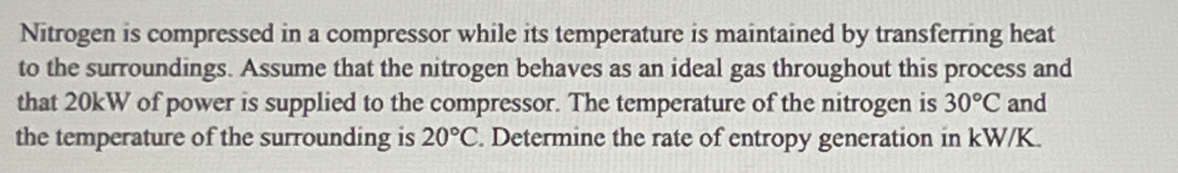 Nitrogen is compressed in a compressor while its