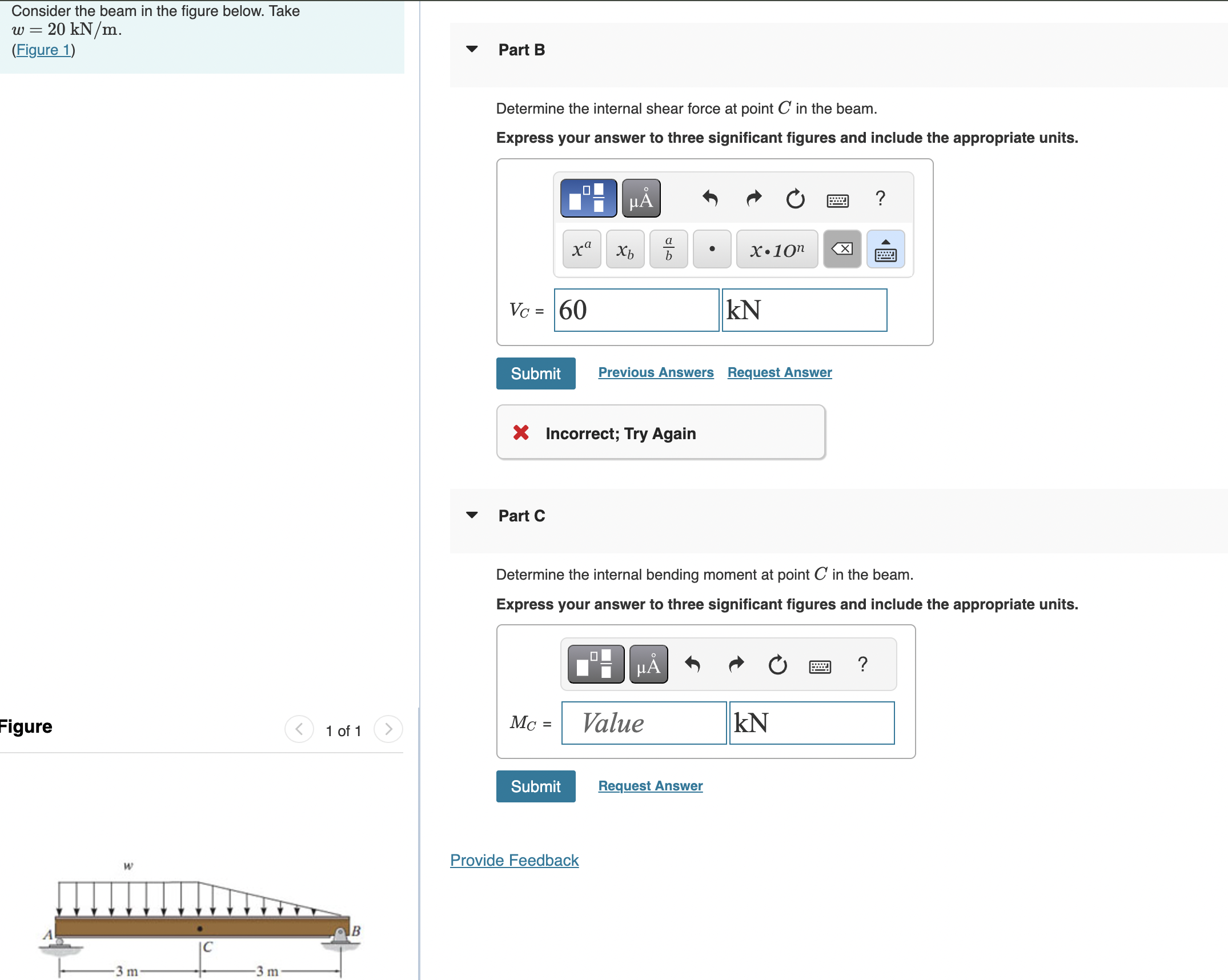 Consider the beam in the figure below. Take \ ( w