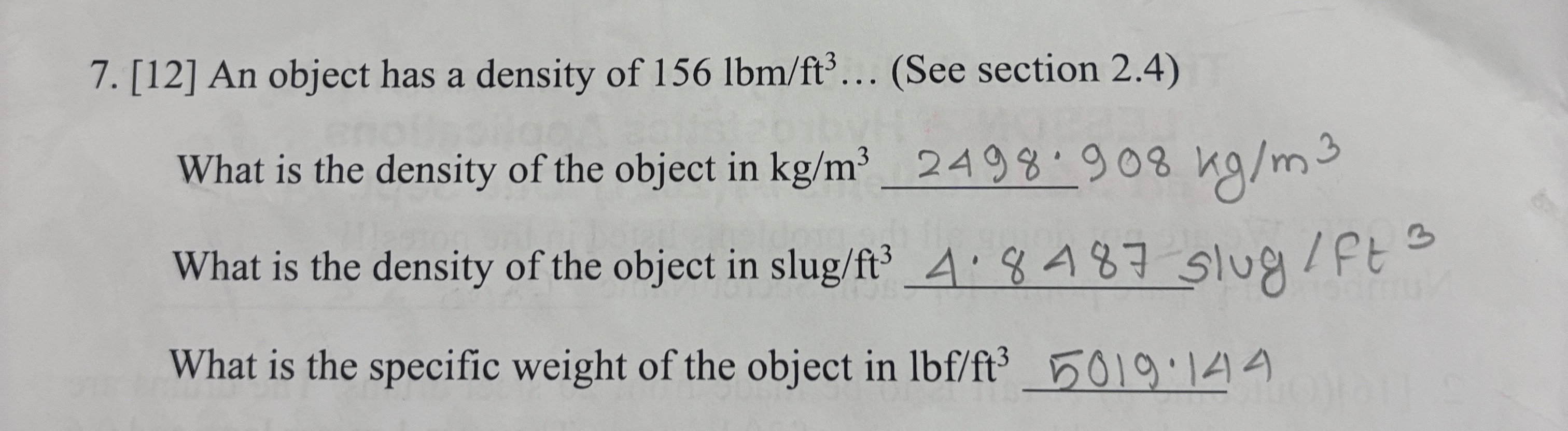 [ 1 2 ] An object has a density of 1 5 6 l b m f