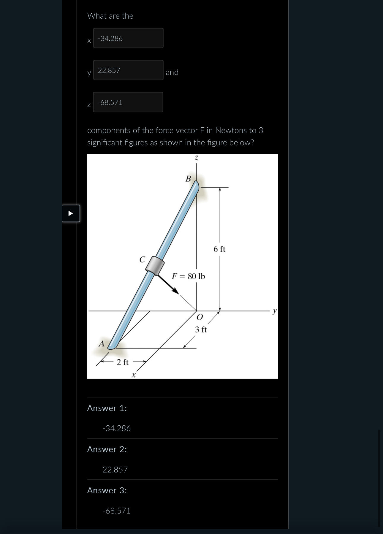 What are the x , y , and z components of the