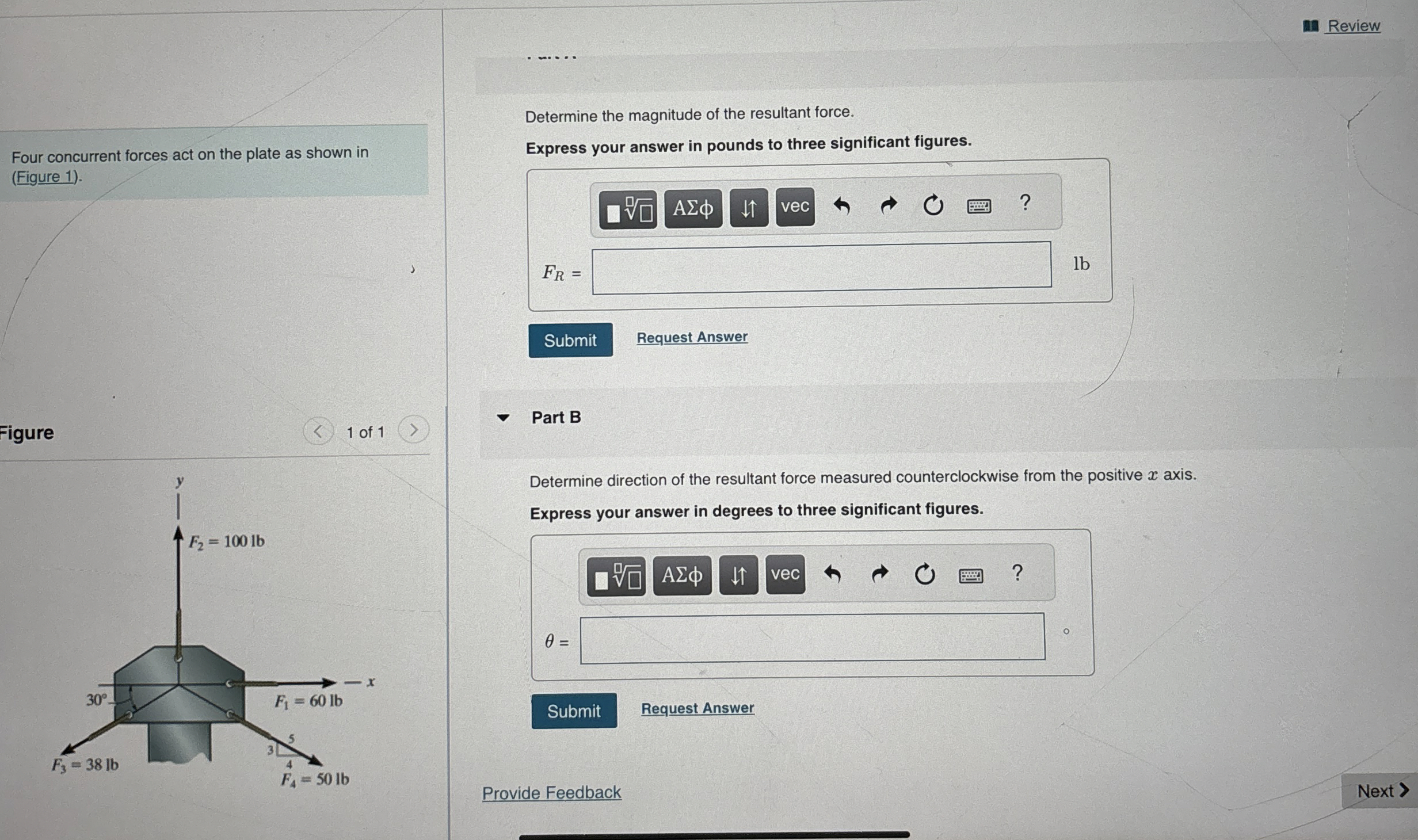 Review Four concurrent forces act on the plate as