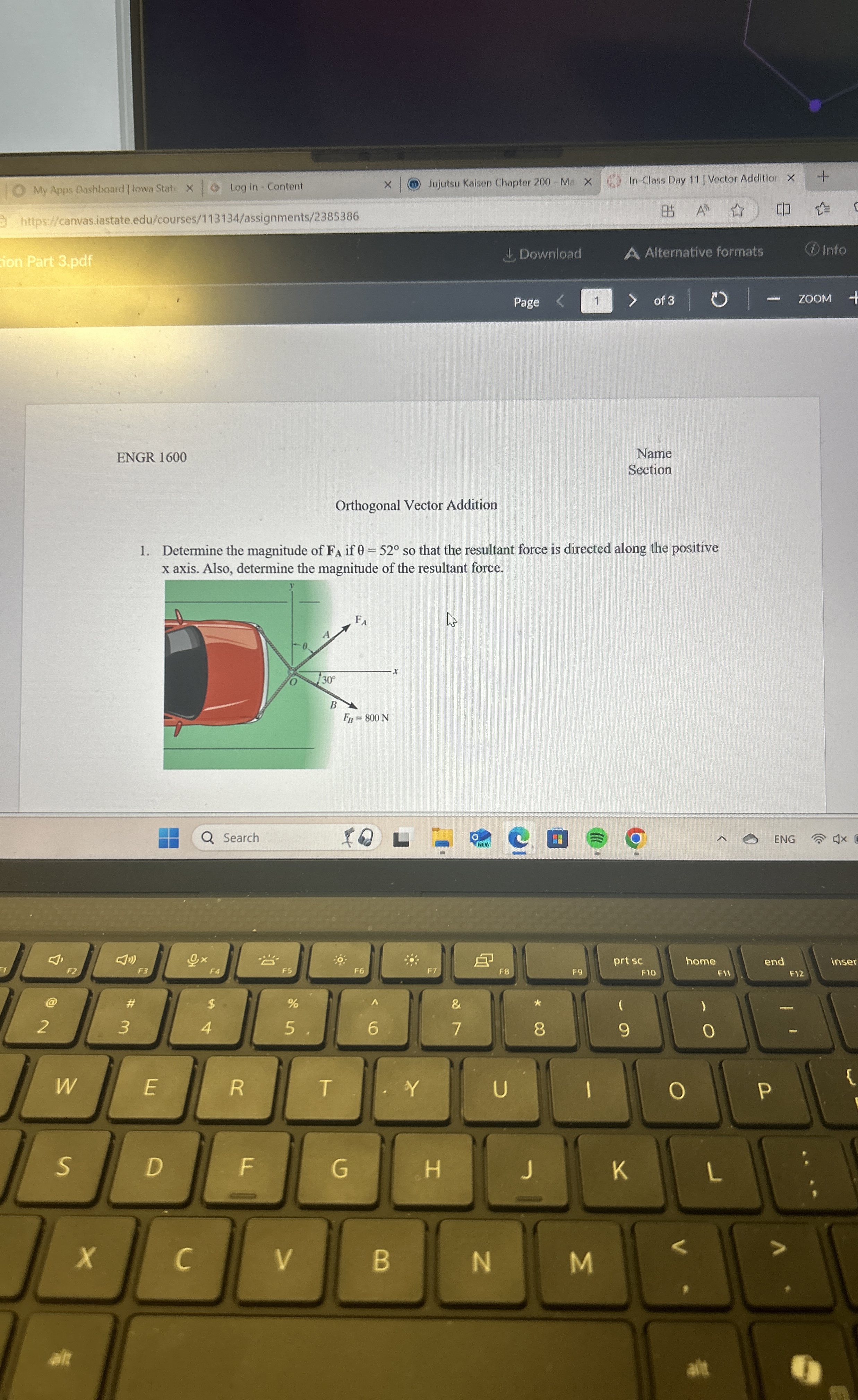 Orthogonal Vector Addition Determine the