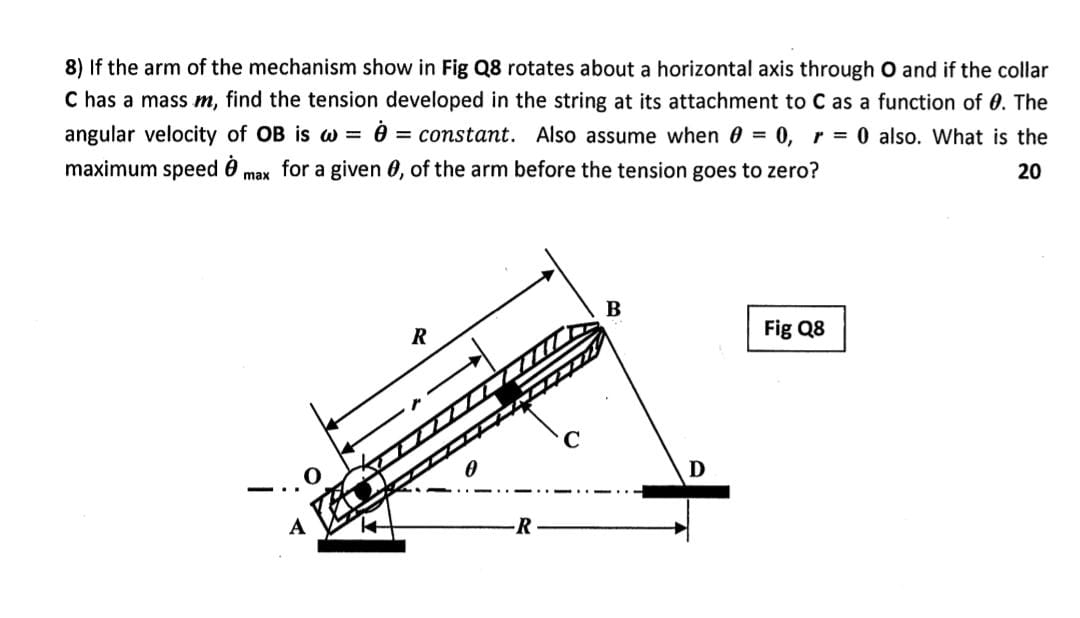 If the arm of the mechanism show in Fig Q 8