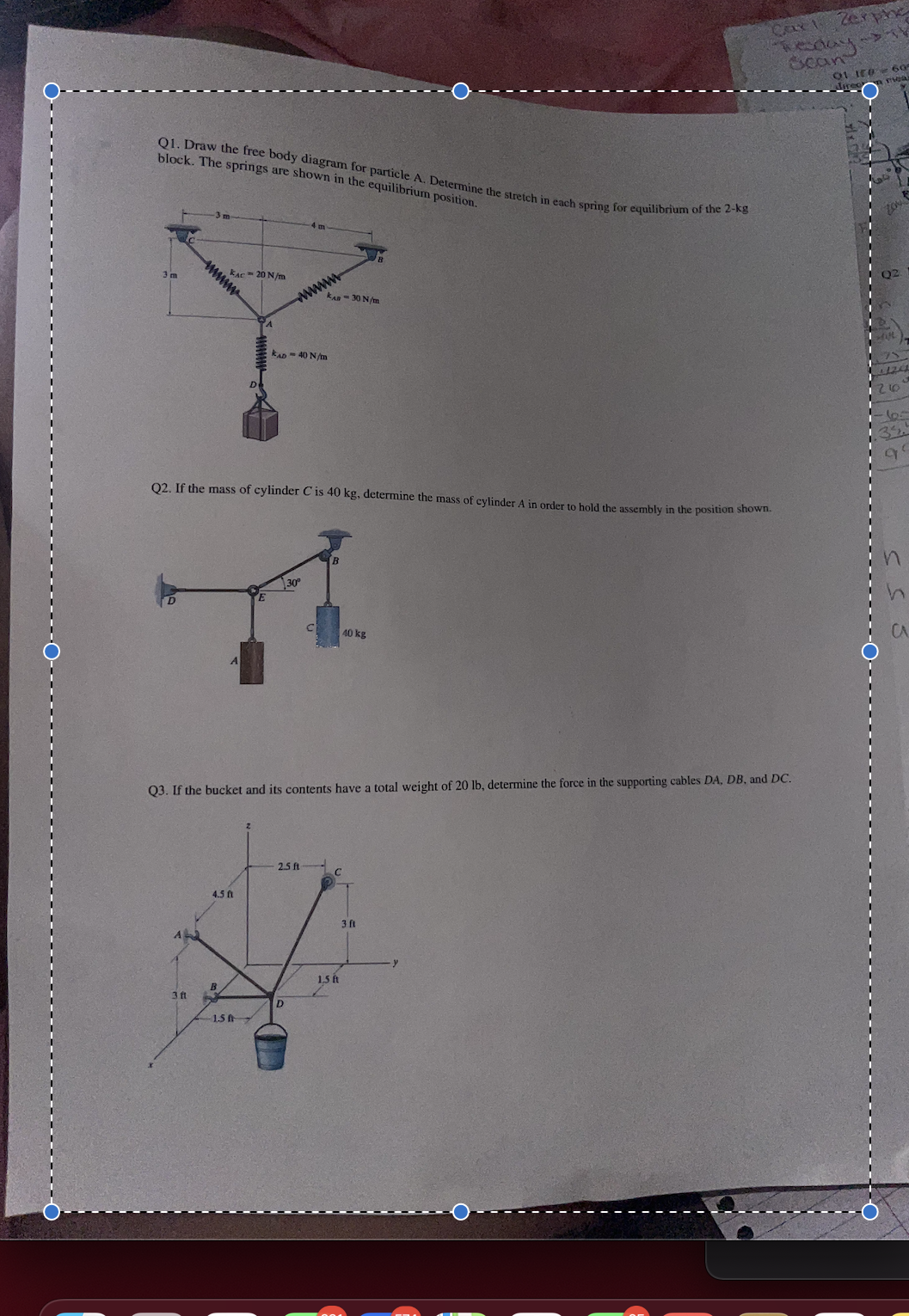 Q 1 . Draw the free body diagram for particle A .