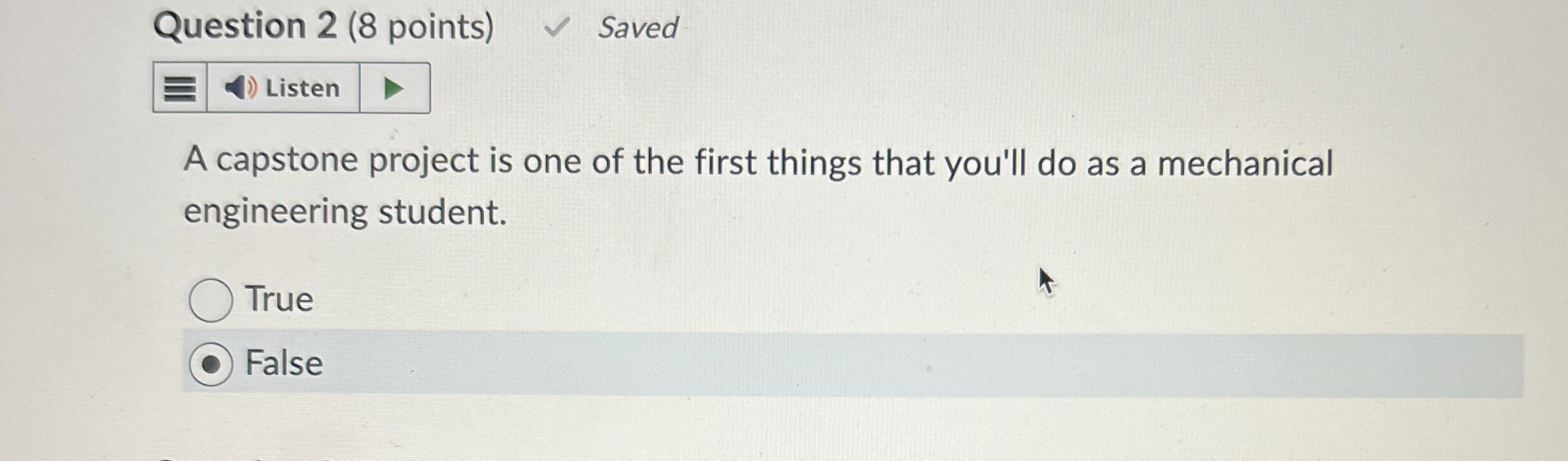 Question 2 ( 8 points ) Saved A capstone project