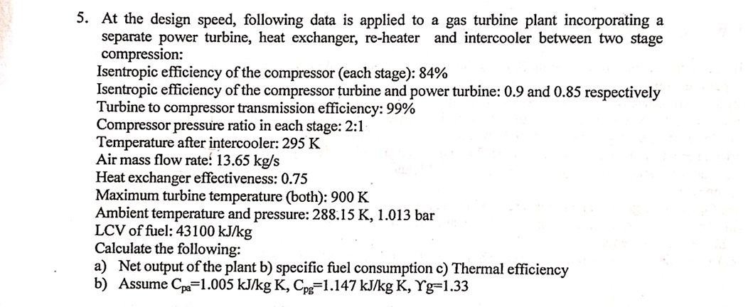 At the design speed, following data is applied to