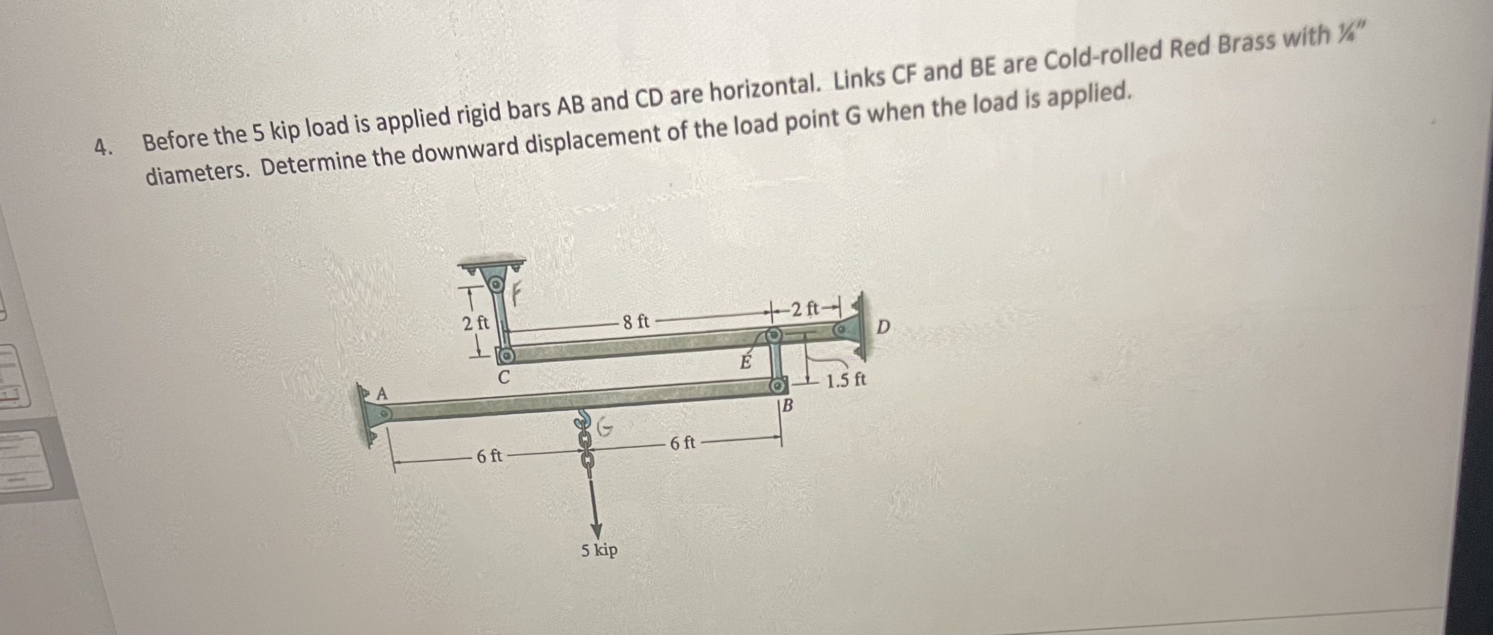 Before the 5 kip load is applied rigid bars A B