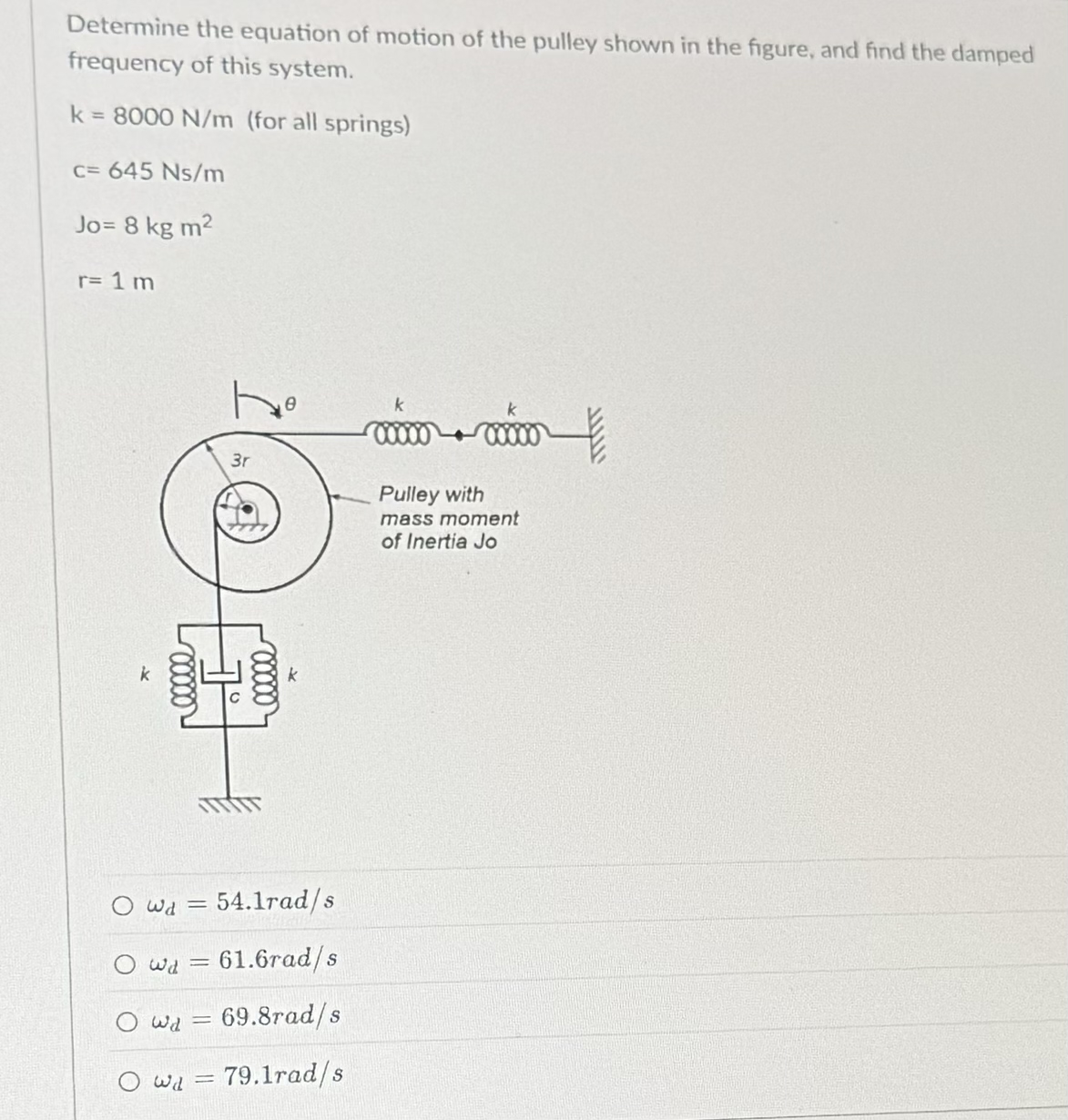 Determine the equation of motion of the pulley