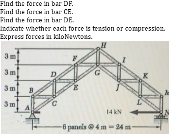 Find the force in bar DF . Find the force in bar