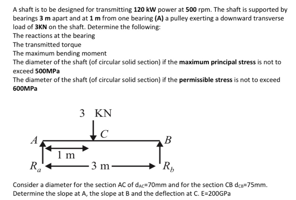 A shaft is to be designed for transmitting 1 2 0