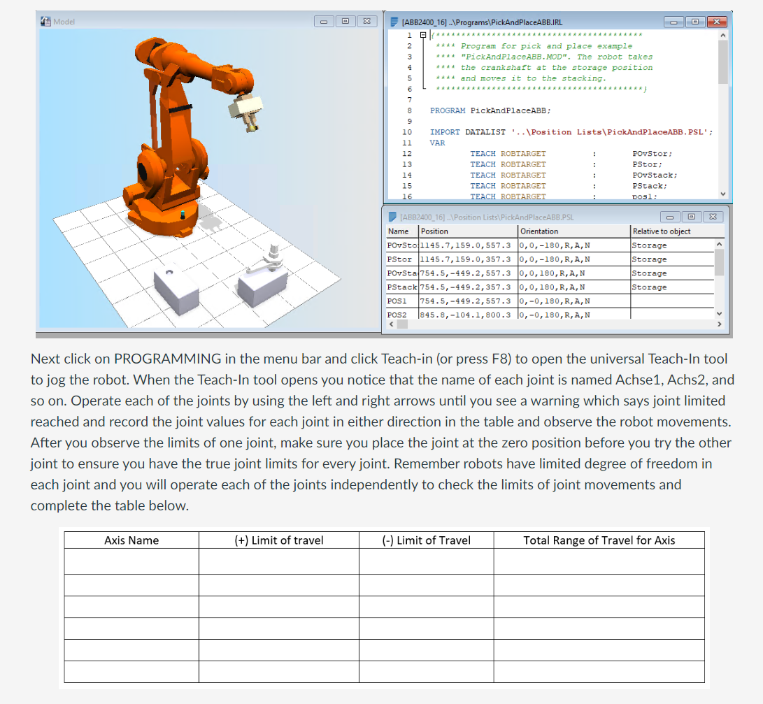 ` ` ` * * * * Program for pick and place example