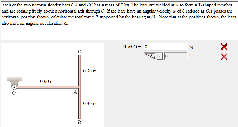 Each of the two uniform slender bars \ ( O A \ )