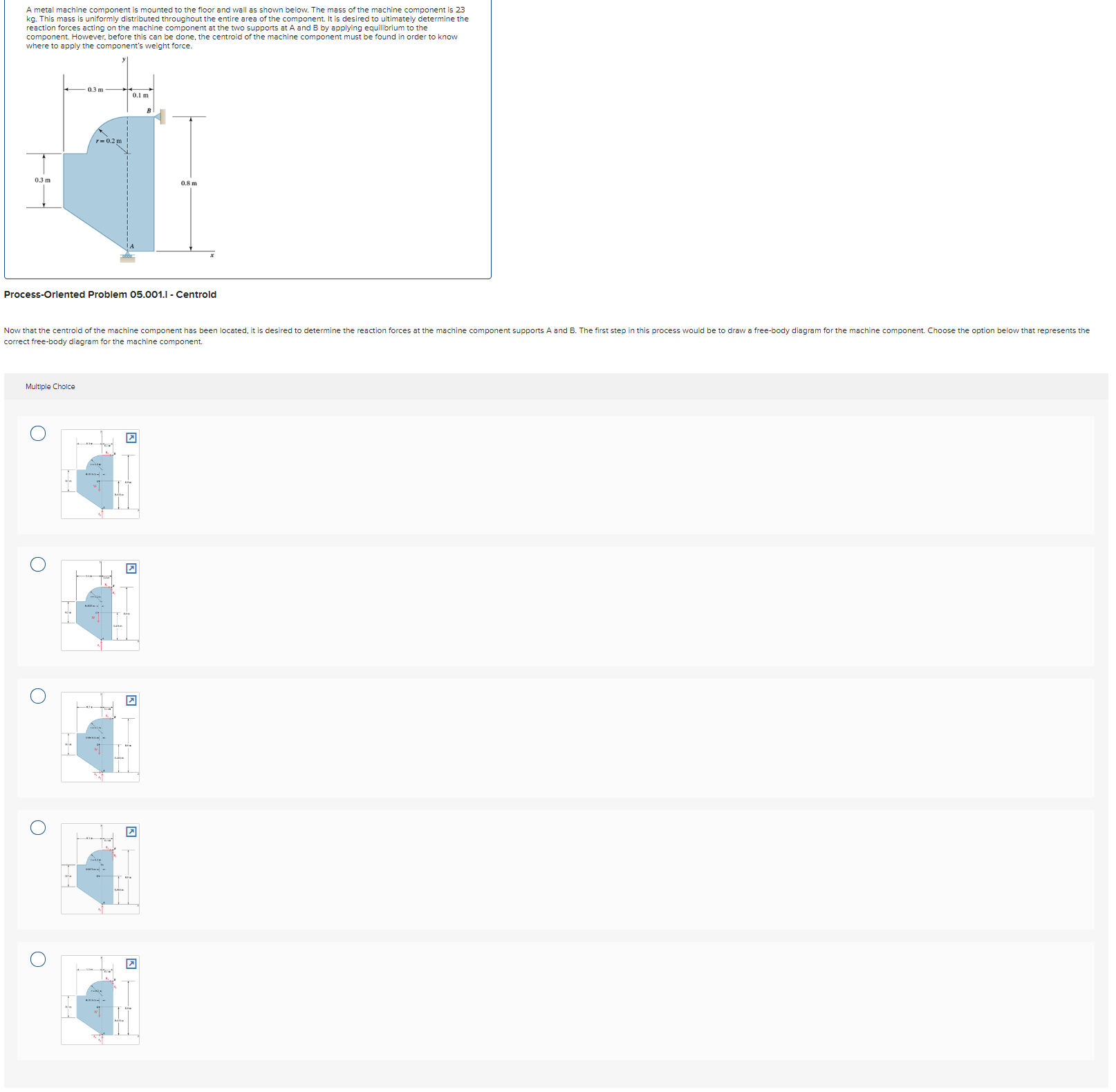 A metal machine component is mounted to the floor