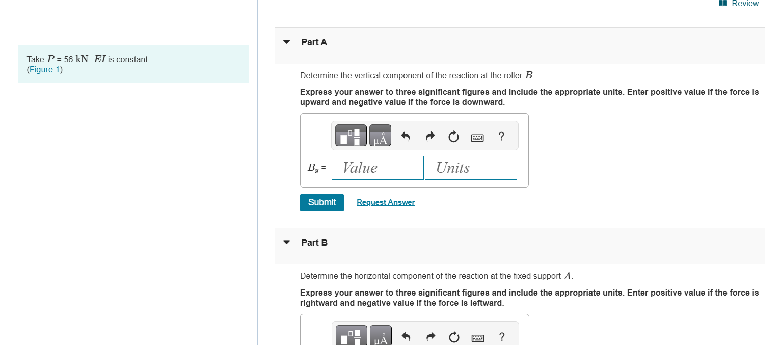 Take \ ( P = 5 6 \ mathrm { kN } . E I \ ) is