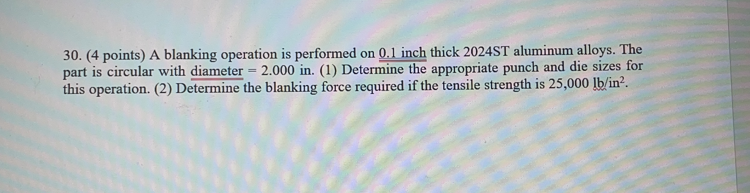 A blanking operation is performed on 0 . 1 inch