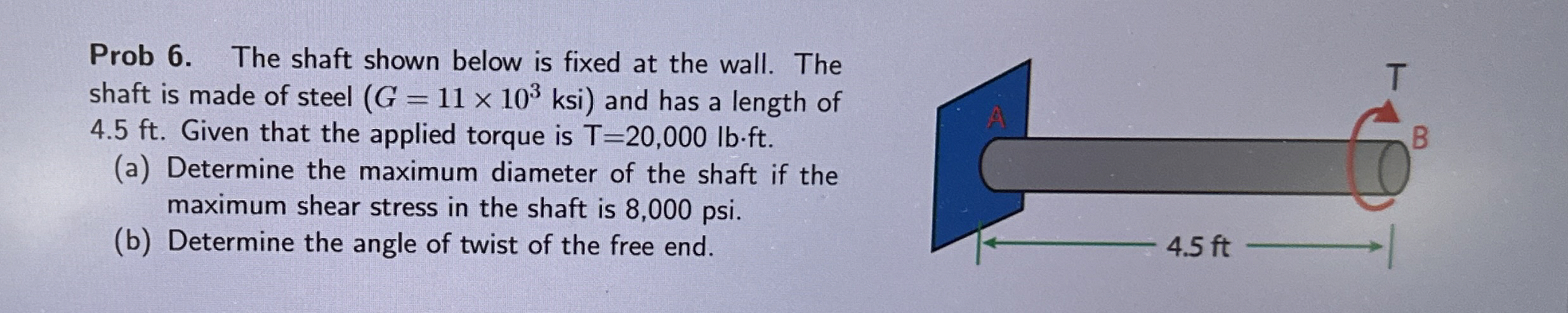 Prob 6 . The shaft shown below is fixed at the