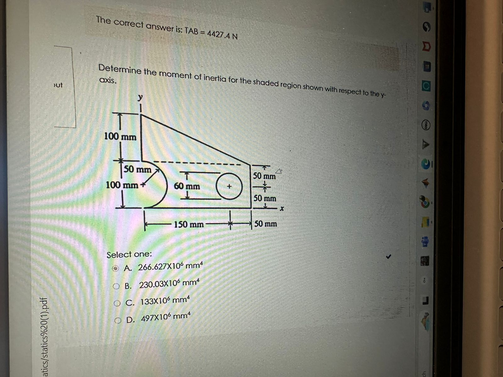 The correct answer is: TAB = 4 4 2 7 . 4 N