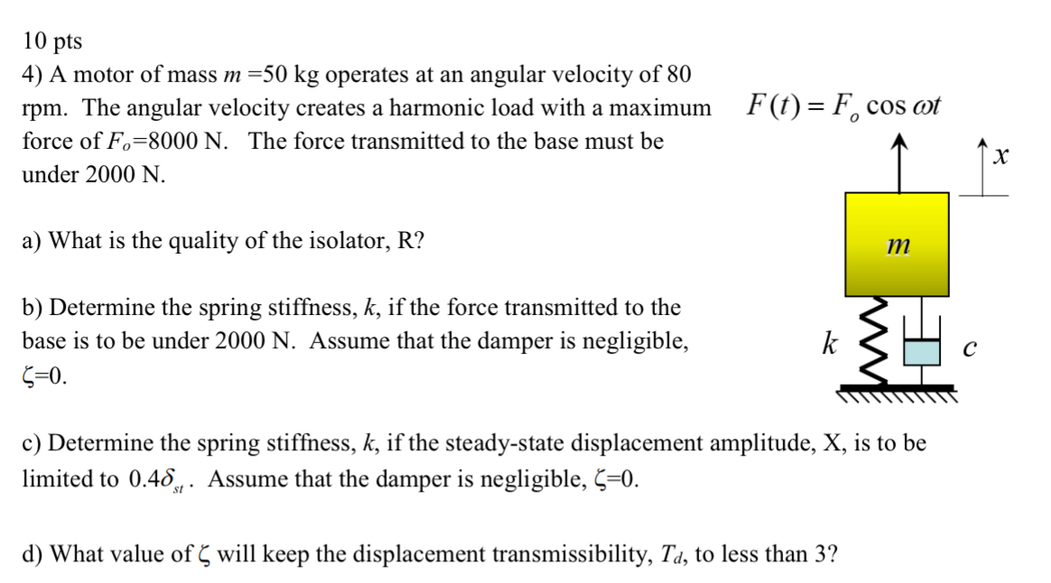 1 0 pts A motor of mass m = 5 0 k g operates at