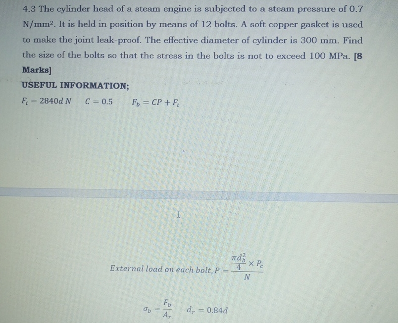 4 . 3 The cylinder head of a steam engine is
