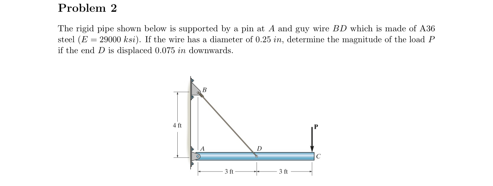 Problem 2 The rigid pipe shown below is supported
