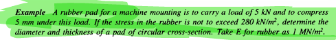 Example A rubber pad for a machine mounting is to