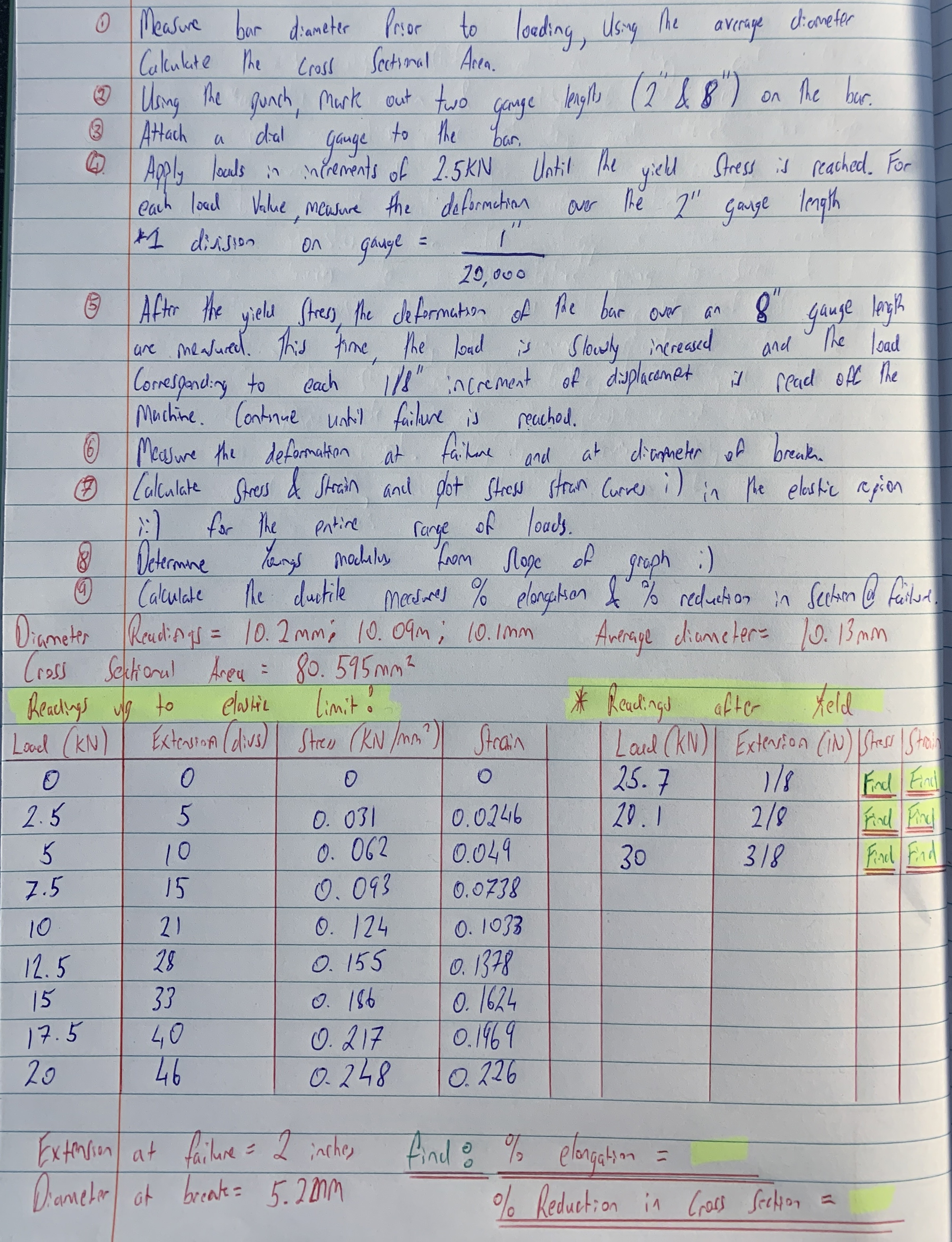 ( 1 ) Measure bar diameter frior to loading,