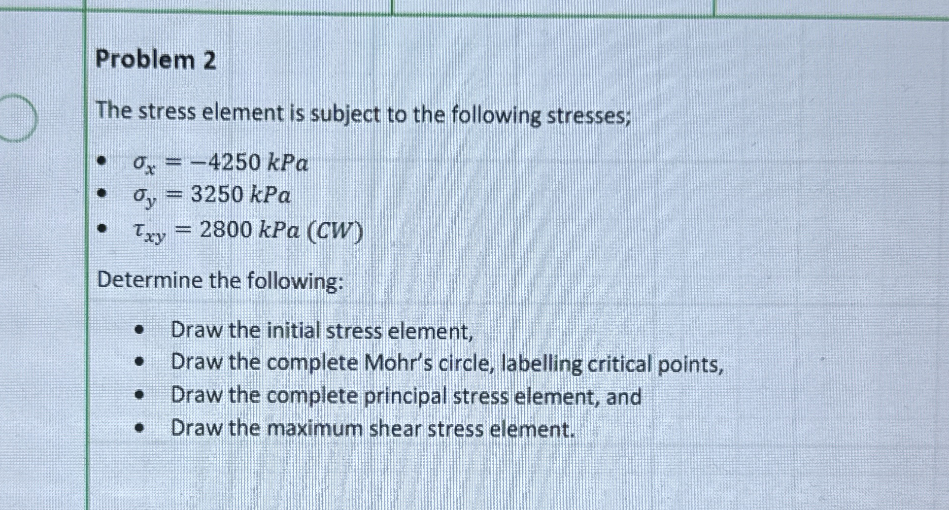 Problem 2 The stress element is subject to the