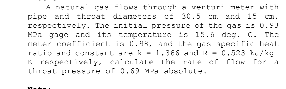 A natural gas flows through a venturi - meter