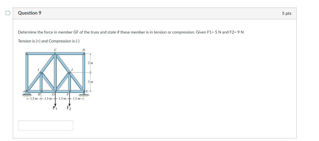 Question 9 Determine the force in member GF of